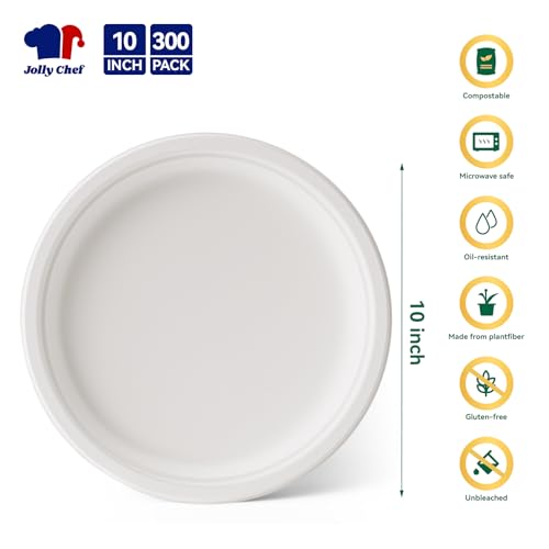 Compostable Heavy Duty Plates 𝟭𝟬 𝗜𝗻𝗰𝗵 [𝟯𝟬𝟬 𝗣𝗮𝗰𝗸] Eco (300 Count)