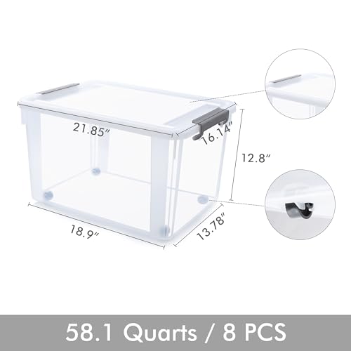 Citylife 58.1 QT Plastic Storage Bins with Latching Lids Stackable Storage Containers for Organizing Large Clear Storage Box for Garage (8 Count)