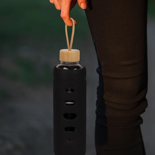32 oz Narrow Mouth Glass Water Bottle with Windowed Silicone Sleeve