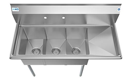 3 Compartment Stainless Steel NSF Commercial Kitchen Sink with Drainboard