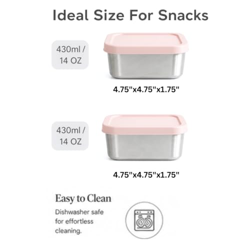 Flexibento Leak proof Stainless Steel Snack Containers with Silicone Lids (2 Count)