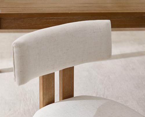 Linen Dining Chairs Set of 6 Modern Farmhouse Kitchen Chairs with Open Low Back Upholstered Wood Side Chairs for Dining Room (6 Count)