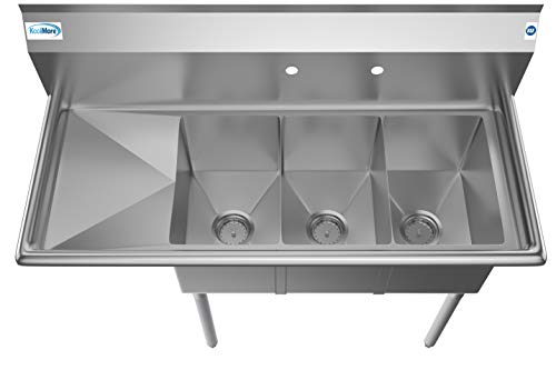 SC101410 12L3 3 Compartment Stainless Steel NSF Commercial Kitchen Sink with 1 Drainboard