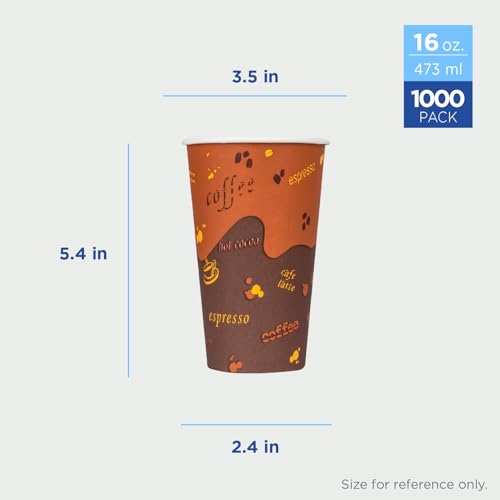 16 oz Paper Hot Coffee Cups [1000 ct] Disposable (1000 Count)