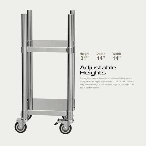 14” x 14” Stainless Steel Rice Warmer Stand and Cart with Wheels & Brakes