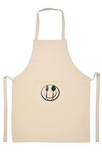 Unisex Cotton Apron With Printed Pocket Beige 24x36