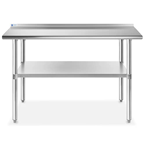 Stainless Steel Kitchen Prep Table 72 x 30 Inches with Backsplash & Under Shelf