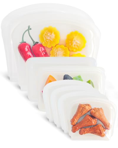 8 Pack Seal Top Silicone Food Storage Bags Microwave Oven Safe (8 Count)