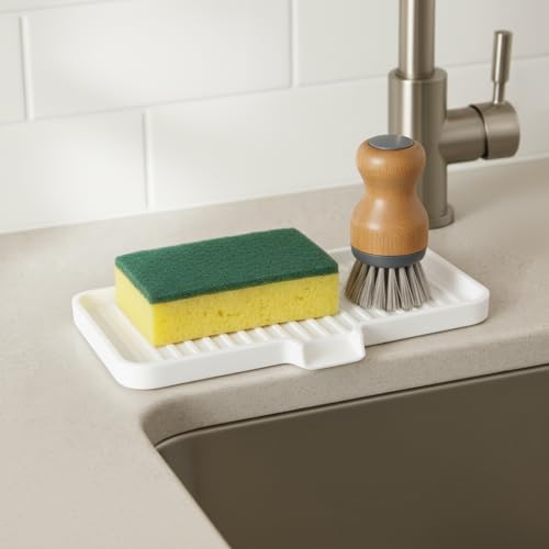 Silicone Soap Dish Tray and Sponge Holder with Drain Chute
