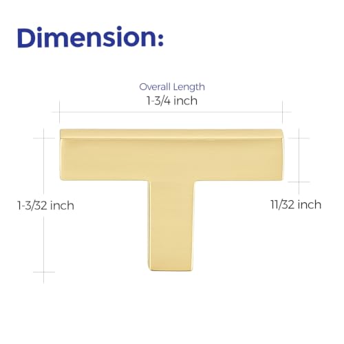 Brushed Gold Cabinet Handles Solid Drawer Pulls Single Hole 20 Pack (20 Count)