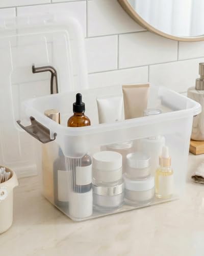4 Packs 6 QT Storage Bins with Lids Clear Plastic Bins with Grey Handle Stackable Storage Containers for Organizing (4 Count)