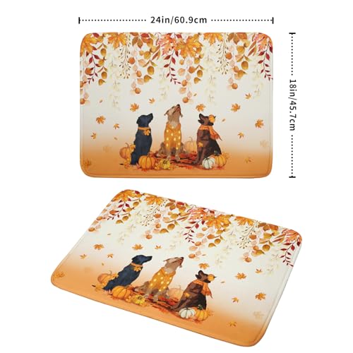 Fall Dogs Dish Drying Mat Autumn Leaves Reusable Dishes Pad 18"x24" Holiday Microfiber Quick Dry Dish Drainer Rack Mat for Kitchen Counter