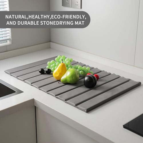 Stone Dish Drying Mat with PU Leather Surface for Kitchen Counter
