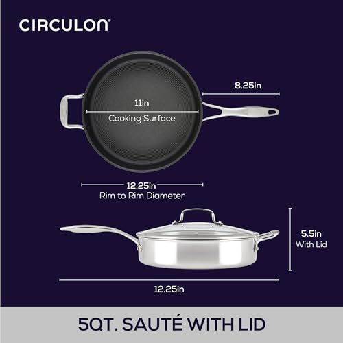 C1 Series Clad Stainless Steel with ScratchDefense Technology Cookware Nonstick Induction Saute Pan with Lid and Helper Handle