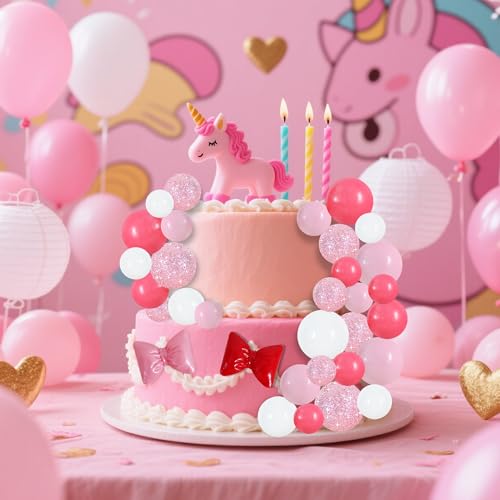 42 pcs Foam Ball Cake Toppers with Sticks Includes 2 Bow Cake Decor Perfect for Birthday Party Pink&White Theme Party Decor Wedding Anniversary Celebration (42 Count)