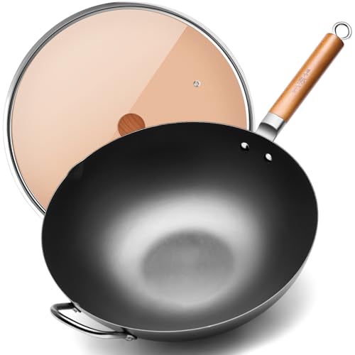 14.2" Carbon Steel Wok with Lid