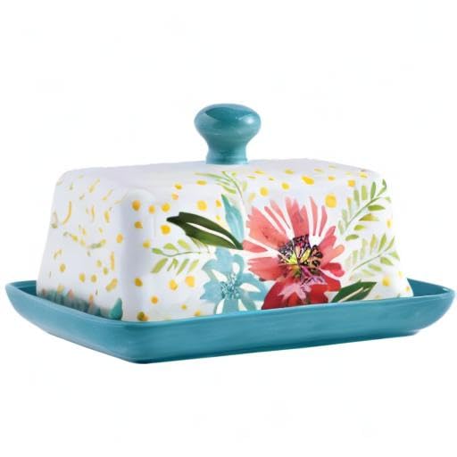 Butter Dish Ceramic Butter Dish with Lid Butter Keeper Butter Dish with Lid for Countertop Flower Butter Crock