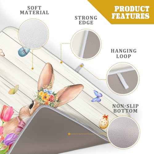 Easter Bunny Dish Drying Mat 18x24 inch Eggs Floral Fast Drying Pad Washable Reversible Microfiber Dish Drainer Mats for Kitchen Counter