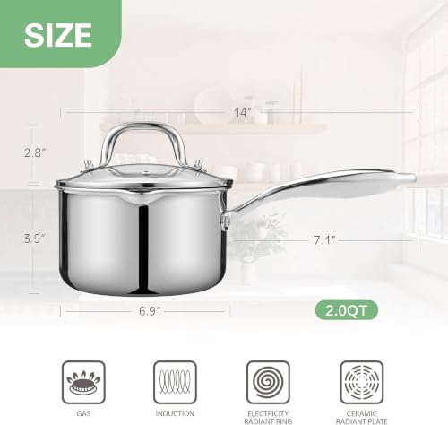 3.0 Quart Stainless Steel Pot Saucepan with Glass Strainer Lid