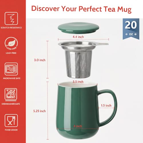 20 OZ Porcelain Tea Mug with Infuser and Lid