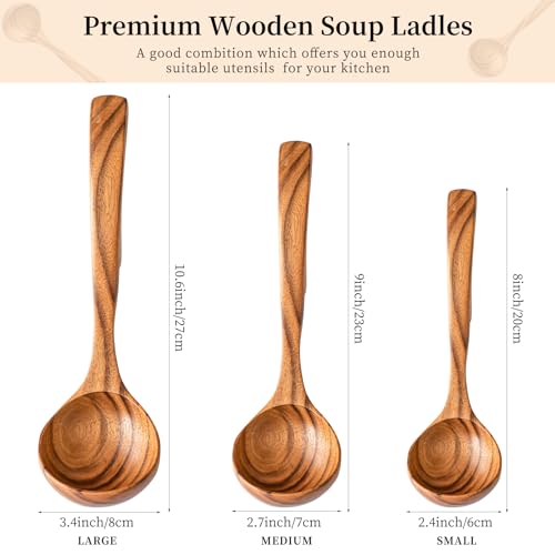 3 Size Wooden Soup Ladles Set (3 Count)
