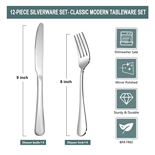 16 Piece Silverware Set with 8 Dinner Knives and 8 Dinner Forks