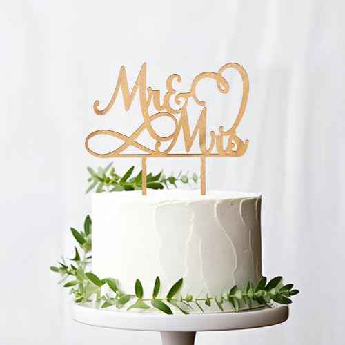 Mr & Mrs Wedding Cake Topper in Wood
