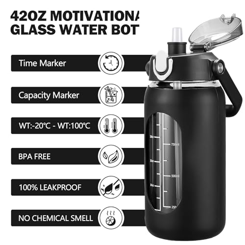 42oz Glass Water Bottles with Straw