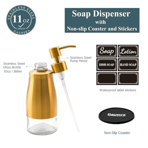 Gold Soap Dispenser with Coaster and Stickers