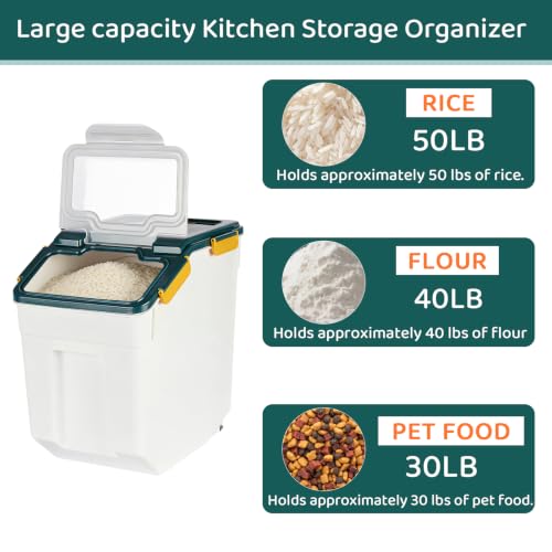 50 Pound Large Food Grade Container for Rice Flour Sugar (2 Count)