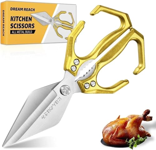 Heavy Duty Poultry Shears for Food with Golden Ergonomic Handle