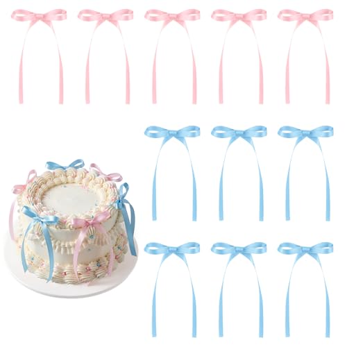 30 Pack Pink Blue Bow Cake Toppers Ribbon Bows for Cake (30 Count)