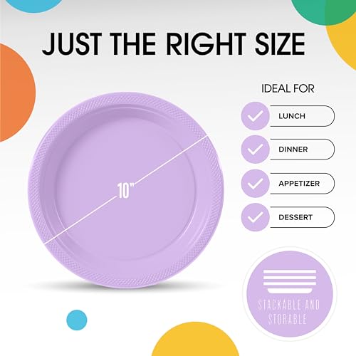 Party Solids Sturdy Lavender Plastic Plates 10" Party Plates 100 Pcs (100 Count)