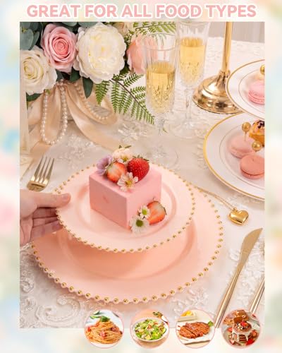 180Pcs Elegant Pink Gold Dinnerware Set for Party Wedding (180 Count)