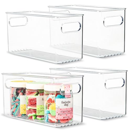 Plastic Food Storage 4 Pack Clear Container Bin with Handles for Organizing Kitchen (4 Count)