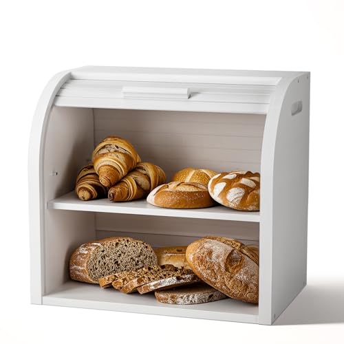 2 Tier Bamboo Bread Box for Kitchen Counter