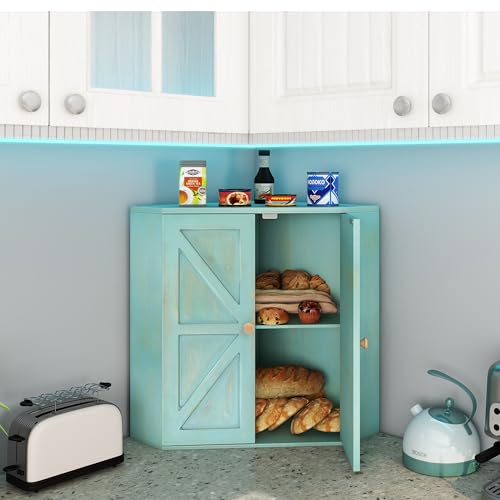 Corner Bread Box for Kitchen Counter Double Layer Bamboo Bread Storage Container Large Capacity Bread Storage Bin Farmhouse Breadbox Organizer