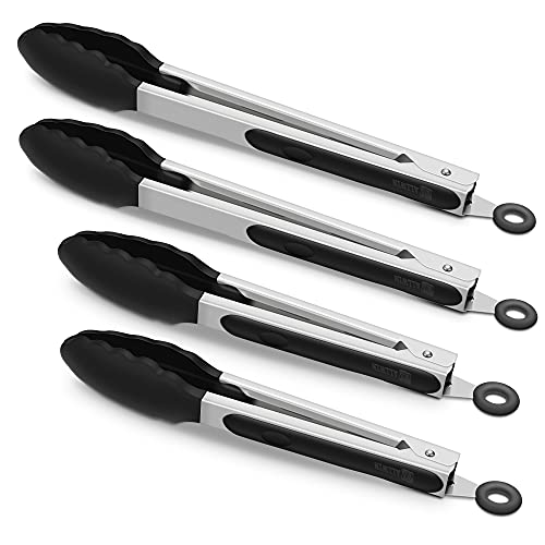 4 Pack Black Silicone Kitchen Tongs Set (4 Count)
