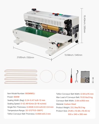 Continuous Bag Band Sealing Machine FR900K Band Sealer Machine with Digital Temperature Control Horizontal Bag Sealer for 0.02