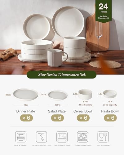 Star Stoneware Dinnerware Sets with Pasta Bowls (24 Count)