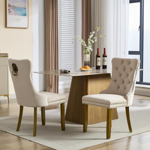 Beige Velvet Dining Chairs Set of 2 (2 Count)