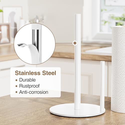 Paper Towel Holder White Stainless Steel Kitchen Countertop Roll Organizer