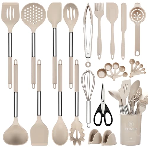 28 Piece Silicone Kitchen Utensils Set with Stainless Steel Handles (28 Count)