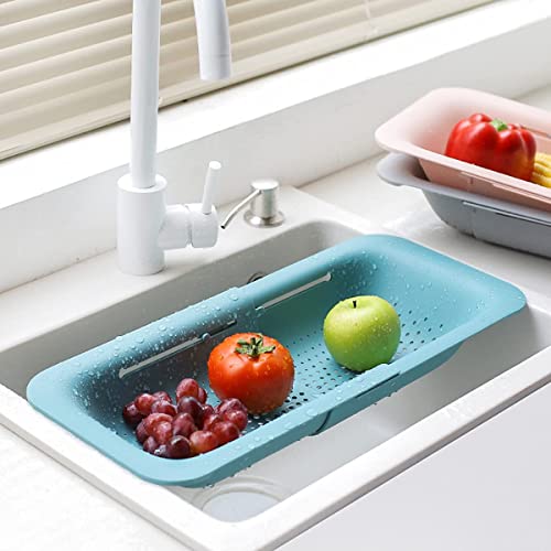 Collapsible Sink Colanders and Strainers Basket Over the Colander Extendable Plastic Fruit Vegetable Strainer Drainer for Kitchen (2 Count)