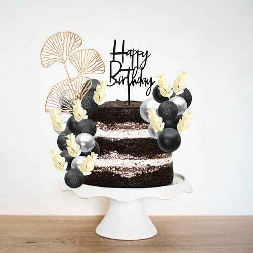 57Pcs Balls Cake Topper Boho Grass Cake topper Pearl Balls Acrylic Happy Birthday Cake Decorations for Wedding Baby Shower Birthday Boho Themed Party Supplies Black Silver (57 Count)