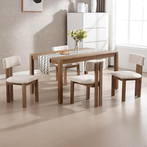 Linen Dining Chairs Set of 4 Modern Farmhouse Kitchen Chairs with Open Slat Back Upholstered Wood Side Chairs for Dining Room (4 Count)