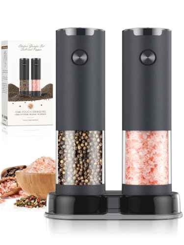 Electric Salt and Pepper Grinder Set Automatic Battery Pepper Mill Shakers Adjustable Coarseness Upgraded Larger Capacity with Led Home and Kitchen Appliances (2 Count)
