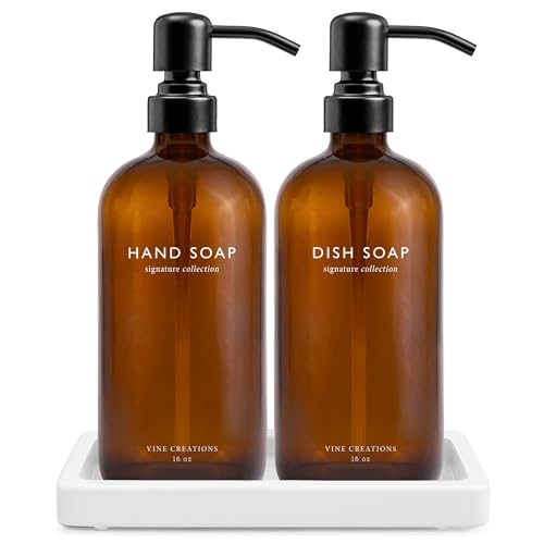 Amber Glass Soap Dispenser Set (2 Count)