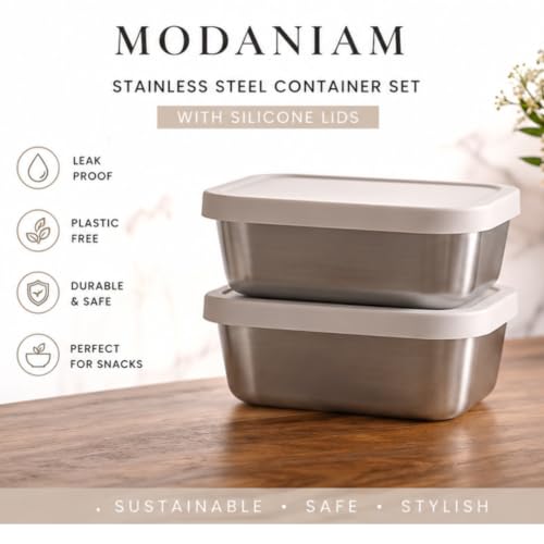 Flexibento Stainless Steel Snack Container Set with Silicone Lids (2 Count)