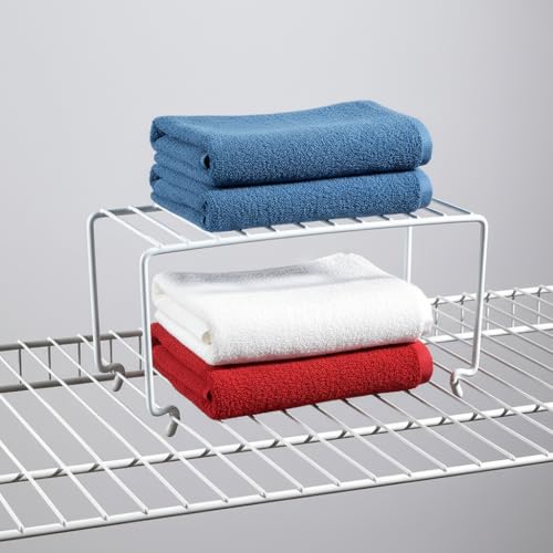 4-Pack Small (10.8x5.3inch) White Stackable Shelf Organizer Rack, Wire Shelf Rack for Kitchen Cabinet, Pantry, Desk Organization and Storage, Rustproof (4 Count)